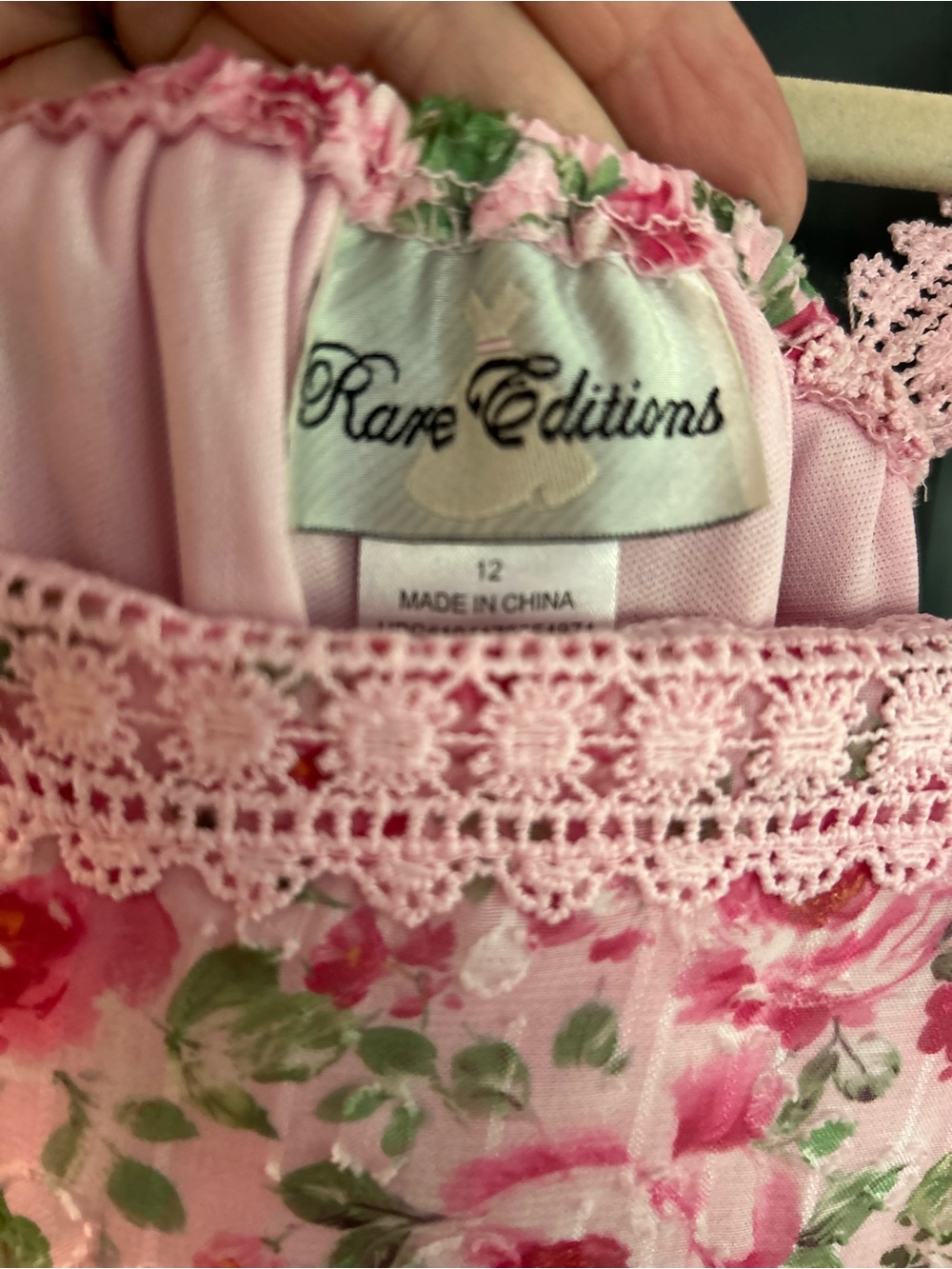 Rare Editions - Pink Floral Sundress for Kids with Crochet Trim - Picture 10 of 10